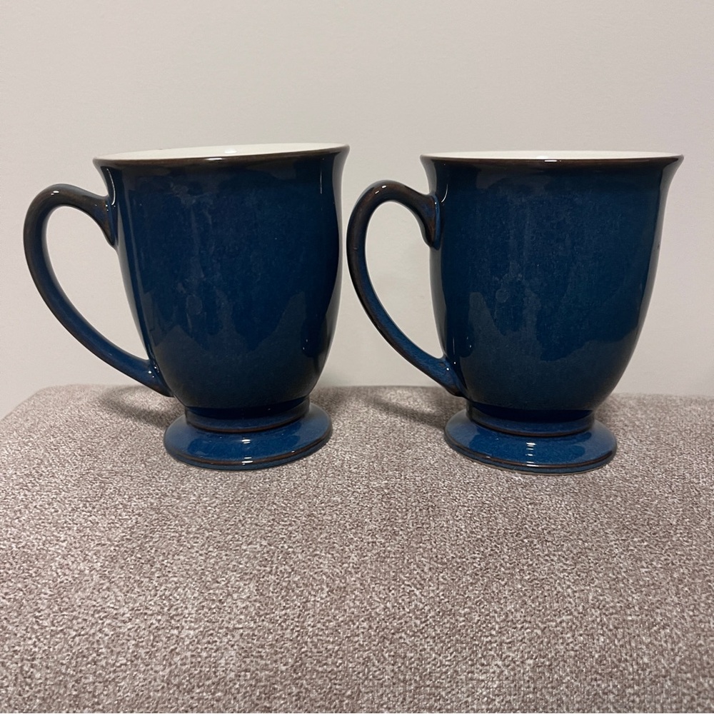 Denby England Mugs Storm Pattern Blue Plum Footed Handled